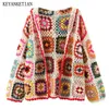 Keyanketian Autumn Hollowed-out Hook Floral Color Knit Cardigan Ladies Bohemian Style Loose Handmade tröja Top Fresh 231220