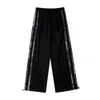 Men's Jeans Dark Black Striped Ice Silk Pants Summer Thin Loose Casual Trend Wide Leg Floor Sports