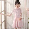 Girl's Dresses Summer Girl Dress Chinese Style Close-Fitting Dress School Student Outfit Clothes Kids Cheongsam Traditional Dress for Girl