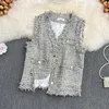 Women's Vests Autumn French Small Fragrance V-Neck Ragged Thick Tweed Vest Loose Relaxed Sleeveless Tank Top Horse Jacket Coat