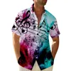 Mäns avslappnade skjortor manlig skjorta kort ärm musik tryck tunika sommar hawaii lapel halsknapp semester rese strandkläder
