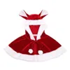 Vestidos da menina Vestido de Natal Menina para Festa de Carnaval 2 Peça Vestido + Capa Bonito Orelha de Coelho Vermelho Veludo Papai Noel Traje de Manga Longa Elk Xmas