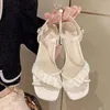 Sandali da donna delicati punta quadrata francese tacchi alti beige albicocca tacco spesso scarpe eleganti da donna sandali casual aperti comfort