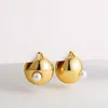 Hoop Earrings Fashion Hollow Ball Shape Round Chunky For Women Imitation Pearl Beads Small Ear Buckle Simple Jewelry Gift