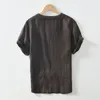 Mäns T -skjortor 2023 Summer Linen Kort ärmskjorta för män avslappnad tunn fast färg Slim Clothing BL998