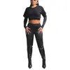 Women's Pants Women Set Long Sleeve Crew Neck Patchwork T-shirt With High Waist Fall Outfit