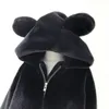 Jaquetas femininas Y2K Outono Inverno Hoodie Meninas Pelúcia Espessada Imitação Lã Zipper Casaco Bonito Urso Orelhas Soltas Moletons Oversize 2023