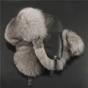 Chapeau en vraie fourrure de renard et cuir véritable pour hommes et femmes, couvre-oreilles de Ski, Ushanka russe, chaud d'hiver, aviateur, trappeur, bombardier, Cap259S