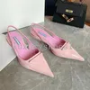Designers Sandals Brushed Leather Women Slippers High Heels Platform Slides Triangle Flip Flops Flat Slides Screen-printed Ladies Shoes