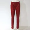 Pantalons pour femmes Femmes Leggings en cuir rouge réfléchissant brillant extensible serrer PU taille haute mince sexy automne hiver pantalon