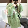 Damenpullover Nerzstrickpullover Damenpullover Übergroße Strickjacke Koreanisch Lose Faul Top Button Rosa Warme Weiche JackeL231213