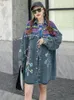 Women's Jackets Women Flowers Embroidery Diamonds Beaded Jeans Shirts Colorful Hand-painted Graffiti Rhinestones Denim Coat Crystal Cardigan