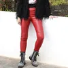 Pantalons pour femmes Femmes Leggings en cuir rouge réfléchissant brillant extensible serrer PU taille haute mince sexy automne hiver pantalon