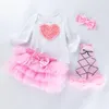 Ensembles de vêtements pour bébé fille, barboteuse d'anniversaire, body en coton, jupe Tutu, bandeau, vêtements de fête pour nourrissons, pographie