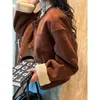 Women's Jackets 2023 Winter Shearling Lining Suede Jacket Brown Women Thick Coat