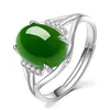 Green Jade Emerald Gemtones Zircon Diamonds Anéis para mulheres Branco Jóias de Prata de Prata Argent Bijoux Vintage Baque Party Gifts CLU299Z