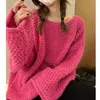 Pull en tricot épais pour femmes, vêtements d'extérieur coréens, couleur unie, col rond, tricot pour femmes, 231220