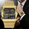 Orologi da polso FOXBOX Top Brand Luxury Fashion Uomo Orologi Oro Acciaio inossidabile Sport Quadrato digitale analogico Grande orologio al quarzo per uomo 231219