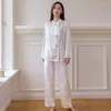 Women's Sleepwear White Pajamas Set Women Long Sleeve 2Pcs Pyjamas Suit Femme Silky Satin Nightsuits Homewear Spring Summer Loungewear