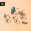 Solitärring Tocona Vintage Antik Grüner Stein Verbindungsring Set für Damen Herren Klarer Kristall Party Böhmischer Schmuck Zubehör Anillo 6225L231220