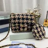 Emendado tweed mulheres aleta bolsa de ombro diamante treliça acolchoada bolsa de luxo tendência moeda bolsa ouro hardware designer carteira clássico portátil cruz corpo mala