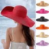 Beanie Skull Caps Women 15cm stor grim Sun Hat Summer Wide Brim Straw Hat Female Outdoor Vacation Roll Upf50 överdimensionerad vikning287e