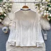 Blouses femininas chiques sweet renda brifa de manga longa blusa elegante de moda francesa sexy spring spring outon women top