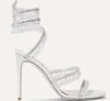 Fashion Summer Cleo Crystals Embellished Heels sandals Rhinestone white Evening shoes women's high heeled Luxury Designers Wraparound High Heel Dress shoe