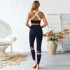 Aktive Sets Yoga Outfits Kontrastfarbene Nähte Damen Set Leggings Fitness Hosen Sport BH Gym Kleidung Outfit