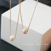 ALLME – collier classique avec pendentif en perles d'eau douce pour femmes, chaîne torique en cuivre plaqué or véritable 14K, couleur blanc rose