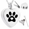 Hela hjärtformad hund Paw Print Ashes Urn Souvenir Pendant Halsband för att fira husdjursfolk296m