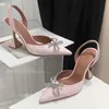 Chaussures habillées Sandales Amina Muaddi Satin pointu Slingbacks Pompes Bowtie Crystal-Tournesol Chaussure à talons hauts 10cm Chaussures de mariage de luxe pour femmes 35-42