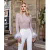 Basic Casual Dresses Elegant White Jumpsuit Women Slim Fit Straight Sequins Feather Ing Long Sleeves Sexy Bodycon 231219