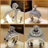 Luxe Mannelijke Vrouwelijke Kristal Zirkoon Stenen Ring Zilver Kleur Vintage Bruiloft Set Mannen Vrouwen Verlovingsringen308B