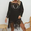 Mulheres Swimwear Fringe Beach Dress Túnica Cover Ups Mulheres Swimsuit Envoltório Outfits Crochet Cover-Ups Verão 2023 Malha Tassel Sarong Saida