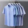 Men's Casual Shirts Summer High Quality Men Cotton Short Sleeve Dress For Male Slim Social Business Blouse Stripe Oxford Shirt