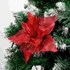 Decorative Flowers Poinsettia Christmas Glitter Artificial Clips Stems Tree Ornaments Diy Xmas