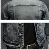 メンズジャケット素敵な新しい秋のメンズスリムフィットダークブルーデニムジャケットファッションカジュアルカジュアルコットンエラスティティジーンズコート男性ブランド衣服S-4XLL231026