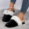 Pantoufles en peluche strass plat coton dames mode hiver chaud couleur unie chaussures femmes intérieur chambre talons pantoufle