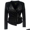 Motorrad-Rennkleidung Frauen Revers Reißverschluss Jacke Deerskin Veet Mantel Slim Pu-Leder Biker Drop Lieferung Automobile Motorräder Sui Dhwdo