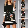 Casual jurken dames mini jurk kerstboom elanden wijn beker patroon voor pullover streetwear met o-neck 3/4 mouw herfst