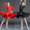 Scen Wear Latin Dance Kirt Girl's Long Sleeved Practice Dress Professional Competition Clothing