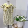 Robes d'été pour petites filles, vêtements français décontractés, imprimé Floral jaune personnalisé