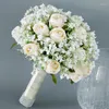 Bröllopsblommor Elegant bukett Champaggne ljusrosa rose pe konstgjorda brudbuketter kvinnor de mariage