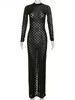 Robes décontractées Femmes 2023 Automne Hiver Manches longues Voir à travers Party Maxi Club Streetwear Bodycon Sheer Robe noire en gros