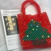 Evening Bags Red Christmas Tree Contrast Handmade Beaded Handbag Fashion Festival Large Capacity Woven Women's Bag Customized Crystal