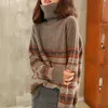 Maglione dolcevita stile nazionale donna inverno ispessimento maglione di cashmere lavorato a maglia fondo femminile pullover sciolto a maniche lunghe 231220