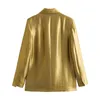 TRAF Woman's Golden Blazer Fashion Autumn Jackets Women Elegant Shoulder Pads Outerwears Female Chic Long Sleeves Coat 231220