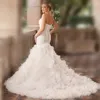 Luxury Mermaid Ruffles Train Wedding Dress New V Neck Off Axel rygglösa kvinnor brudklänningar Robe de Mariee Custom Vestidos de Novia