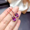 Çember küpeler 14k gül altın takılar gerçek doğal ametist değerli taş küpe kadın 925 Bizuteria Aretes de Mujer Garnet Drop